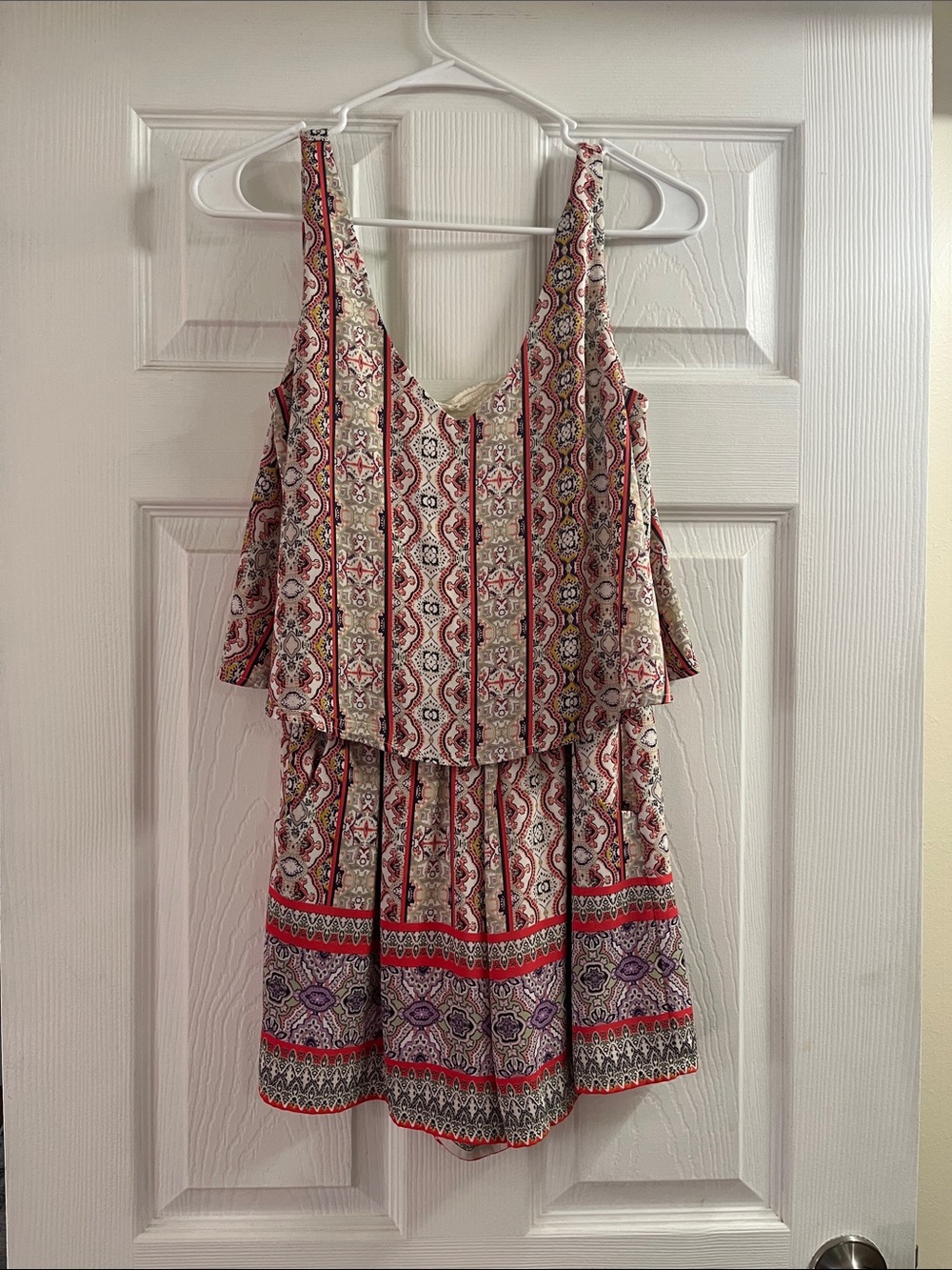 Patterned Red & Cream Xhilaration Romper small